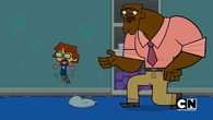 Harold runs into the bathroom.