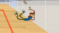 Harold gets smashed by a dodgeball thrown by Leshawna.