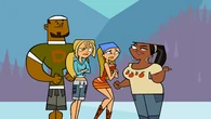 Bridgette, DJ, and Lindsay listen to Leshawna's strategy on how to win the challenge.