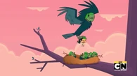 The monster makes Duncan get eaten by birds.