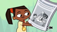 Leshawna takes the newspaper from Chef and looks at its cover.