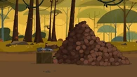 Mr. Coconut makes a brief cameo on the coconut pile the teams must arrive to.