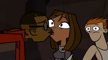 Cameron kisses Courtney after being pushed by  in .