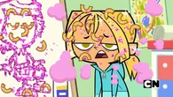Bridgette gets glitter all over her face.