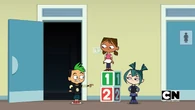 A scared Duncan runs out of the bathroom.