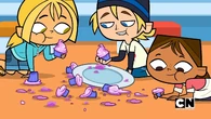 The kids eat the cupcakes that landed on the floor.