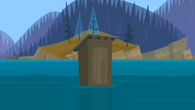 The confessional floating in the water as seen in Camp Castaways.