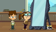 Beth makes silly faces into the mirror again and notices that there's no reflection.