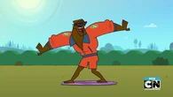 Chef pretends to be surfing.