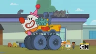 The kids paint a monster truck.