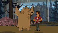 Alejandro charming a bear during his stay on Boney Island.