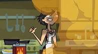 Heather after lighting the flambé.