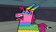 The pinata is about to cry.