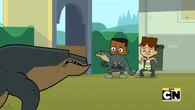 The komodo dragon is about to attack Lightning and Cody.