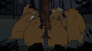 A large group of bears are trying to attack Sam on Boney Island.