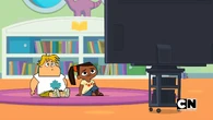Owen and Leshawna watch TV.