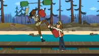 Shawn knocks Jasmine off the plattform.