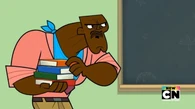 Chef throws books at Shelley.
