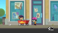 Beth takes Duncan to the corner store so that he can fill his bladder.