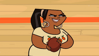 Leshawna is about to hit Harold with a dodgeball.