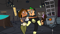 Duncan and Courtney in the Total Drama Action opening sequence after kissing.