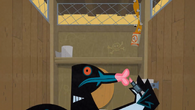 The loon applies lipstick on in the confessional.