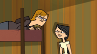 Jo and Heather argue in the loser cabin.