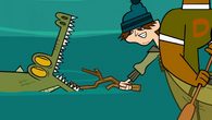 ...and he does so with the team's stick, which gets eaten by a crocodile.