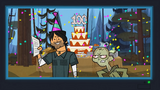 Chris prepares to celebrate the 100th episode of Total Drama, right before he is captured by Ezekiel.