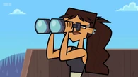Axel watches through binoculars.