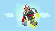 ... who flies above her on a jet pack.