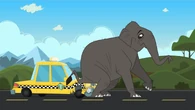 An Indian elephant crushes the taxi the Best Friends are in.