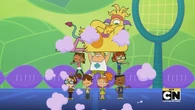 The kids hold up Thingameroo.