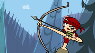 Zoey wielding a bow.