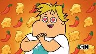 Owen finds a bag of cheese chili chips.