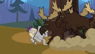 Max gets run by a horde of moose.