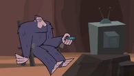 Sasquatchanakwa in his cave, watching Total Drama Island.