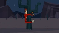 Tyler crashes with a cactus.