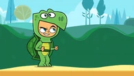 Duncan dresses up as a turtle to scare Harold.