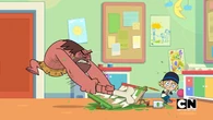 The caveman starts smashing things.