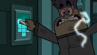 Max is repeatedly electrocuted trying to open the security door to the control room.