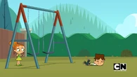Cody falls off the swing.