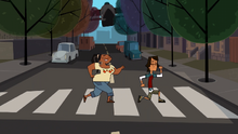Noah and Leshawna cross a street together in the .