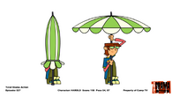 Harold hiding under an umbrella, as seen in Monster Cash.