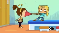 Bridgette tries to get Courtney's couch out of Beth's nose by using a toilet pump.