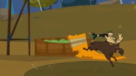 A moose carrying Duncan runs towards the million-dollar case.