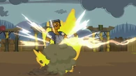 Cameron hits Lightning with his energy blast.