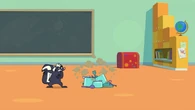 Duncan fails to scare the skunk.