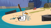 The seagull gets washed up on the beach in Not So Happy Campers - Part 1.