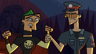 Due to blowing up Chris' cottage on the island in order to restore his reputation, Duncan is arrested and removed from the competition.